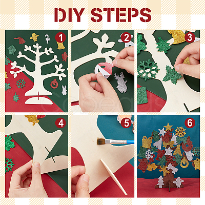 Nbeads 6 Set Christmas Unfinished Wood 3D Tree Display Decoration Kit DIY-NB0008-65-1