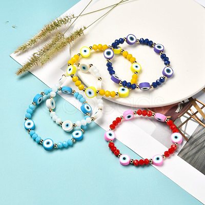 Evil Eye Handmade Polymer Clay Beads Stretch Bracelet for Girl Women BJEW-JB06814-1