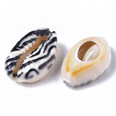 Printed Natural Cowrie Shell Beads X-SSHEL-R047-01-B01-1