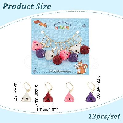 12Pcs 4 Colors Resin Teardrop with Cartoon Face Pattern Charms Locking Stitch Markers HJEW-PH01513-1