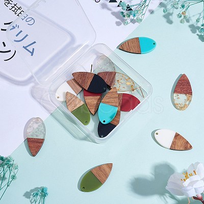 14Pcs 7 Styles Opaque Resin & Transparent Foil Resin Pendants RESI-SZ0001-83-1