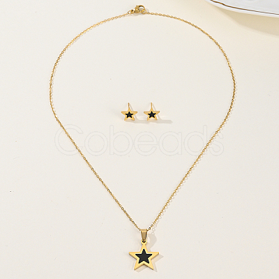 Casual Fashion Stainless Steel Star Stud Earrings & Necklaces Set for Women RI4338-1