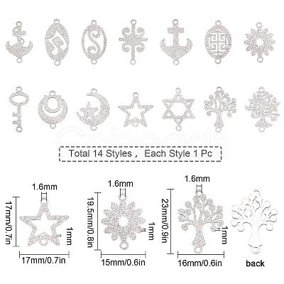 SUNNYCLUE 14Pcs 14 Style 201 Stainless Steel Link Connectors STAS-SC0003-16-1