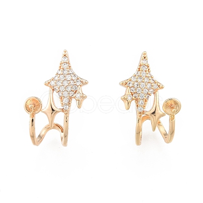 Brass Pave Clear Cubic Zirconia Stud Earring Findings KK-N216-542-1