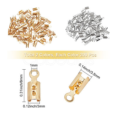 CREATCABIN 400Pcs 2 Style Brass Folding Crimp Cord Ends KK-CN0001-07-1