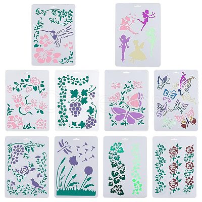 Gorgecraft 10Pcs 10 Styles PP Plastic Hollow Out Drawing Painting Stencils Templates DIY-GF0007-35-1