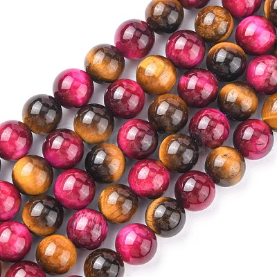 Natural Rose Tiger Eye(Dyed & Heated) and Yellow Tiger Eye(Dyed & Heated) Beads Strands G-G101-8mm-1-1