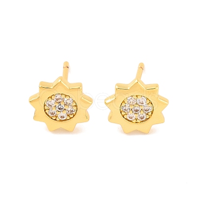 Brass Micro Pave Clear Cubic Zirconia Stud Earrings for Women EJEW-U015-15G-1