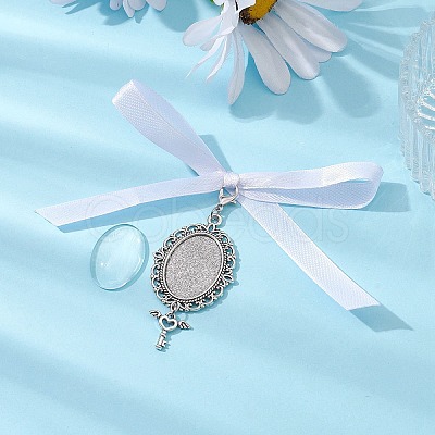 Tibetan Style Alloy & Glass Oval Photo Bouquet Hanging Ornaments HJEW-JM01353-02-1