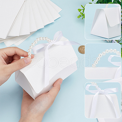 Wedding Paper Candy Gift Packaging Boxes with Polyester Ribbon and PVC Bead Chain CON-WH0089-68-1