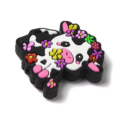 Dairy Cattle Cow Calf with Various Colors Small Flowers Silicone Focal Beads SIL-M006-03B-1