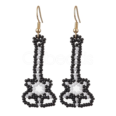 Glass Seed Bead Guitar Dangle Earrings EJEW-MZ00274-1