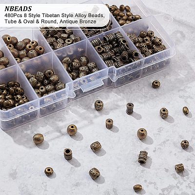 Nbeads 480Pcs 8 Style Tibetan Style Alloy Beads TIBEB-NB0001-28-1