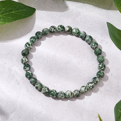 Natural Green Spot Jasper Round Beaded Stretch Bracelets for Women Men BJEW-JB11369-1