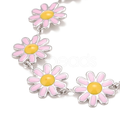 Enamel Daisy Link Chains Bracelet BJEW-P271-01P-05-1