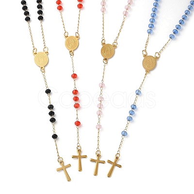 Glass Rosary Bead Necklaces NJEW-H019-03G-1