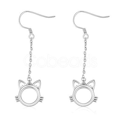 Anti-Tarnish Women Cat Stud Earrings Simple Long Dangle Earrings Cute Pet Kitty Cat Face Earrings Rhodium Plated Sterling Silver Earrings Stud Jewelry Gift for Lovers Women Birthday Christmas JE1072A-1