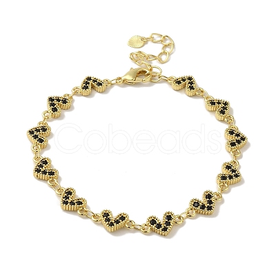 Rack Plating Brass Micro Pave Cubic Zirconia Heart Link Chain Bracelets for Women BJEW-P323-09G-01-1