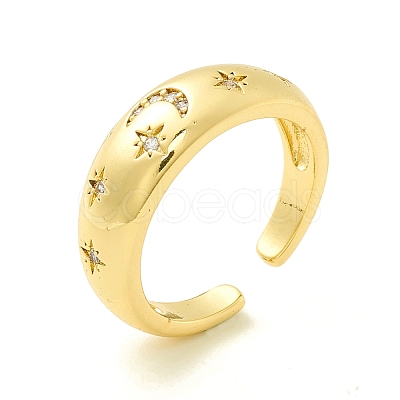 Clear Cubic Zirconia Moon and Star Open Cuff Ring for Women ZIRC-P096-03G-1