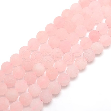Frosted Natural Rose Quartz Round Bead Strands G-M064-10mm-09-1