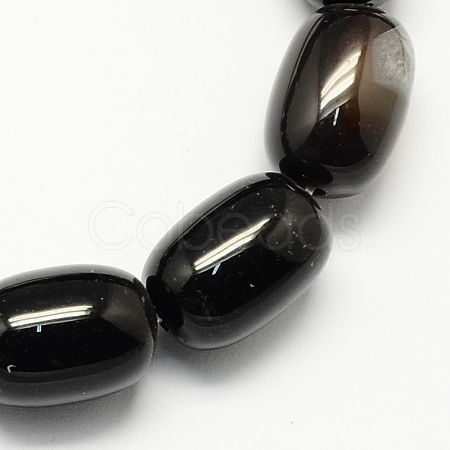 Barrel Shaped Gemstone Dyed Natural Black Agate Stone Beads Strands G-S114-07-1