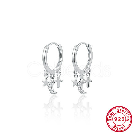 Rhodium Plated 925 Sterling Sliver Dangle Hoop Earrings EG2147-1-1