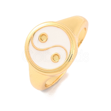 Round with Yin-yang Brass Enamel Open Cuff Rings for Women RJEW-U009-11E-G-1