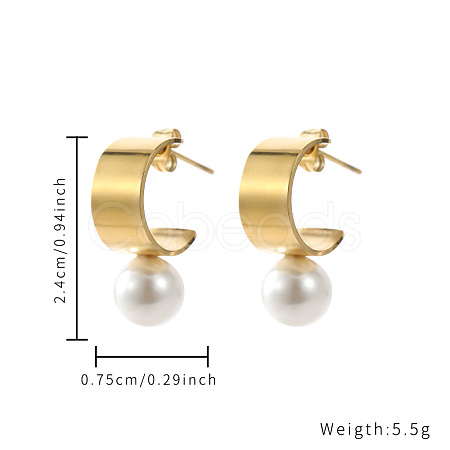 Stainless Steel with Imitation Pearl Gold Plated Earrings JZ8355-2-1