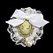 Romantic Classic Polyester Lace Bowknot Brooch for Women, with Iron Pin & Plastic Imitation Pearl, Oval, Lemon Chiffon, 69.5~71.5x64~70x24~26.5mm