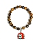 Christmas Theme Natural Tiger Eye Stretch Bracelets, Alloy Enamel Christmas Gift Charm Bracelets for Women, 6-3/4 inch(17cm), 8mm