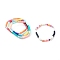 Handmade Polymer Clay Heishi Beaded Stretch Bracelets Sets, with Brass Beads, Platinum, Mixed Color, Inner Diameter: 2-1/8 inch(5.5cm), 5pcs/set