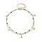 304 Stainless Steel & Brass Double Layer Chain Anklets, Enamel Style, with Golden Plated Charms, Heart, 9-1/8 inch(23cm)