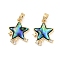 Brass Micro Pave Cubic Zirconia Pendants, with Shell, Star, Real 18K Gold Plated, 17.5x14x3mm, Hole: 3x5mm