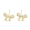 Brass Cubic Zirconia Stud Earrings for Women, Bowknot, Real 18K Gold Plated, 8x5.5mm