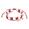 Woven Glass Flower Adjustable Braided Bead Bracelets for Women, Red, Inner Diameter: 1-7/8~3-1/4 inch(4.65~8.2cm)