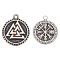 Unicraftale 4Pcs 2 Style 304 Stainless Steel Pendant, Flat Round with Viking Valknut, Antique Silver, 22~25x18.5~21x1.4~3mm, Hole: 2mm, 2pcs/style