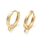 Brass Hoop Earrings Finding, with Horizontal Loop, Ring, Real 18K Gold Plated, 18 Gauge, 15x13.5x2.5mm, Hole: 1.2mm, Pin: 1mm