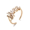 Brass Micro Pave Cubic Zirconia Open Cuff Rings, Golden, Adjustable