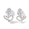 Anti-Tarnish Heart Rhodium Plated 999 Sterling Silver Stud Earrings for Women, with 999 Stamp, Platinum, 6x8mm