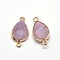 Electroplate Natural Druzy Crystal Teardrop Links connectors, with Golden Tone Brass Findings, Dyed, Plum, 23x12x4~6mm, Hole: 2mm