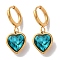 PVD Vacuum Plating 304 Stainless Steel Hoop Earrings, with Rhinestone, Heart, Blue Zircon, 26x10mm