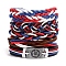 5Pcs 5 Styles Cowhide Braided Cord Bracelets Set, Adjustable Alloy Football Link Stackable Bracelets, Royal Blue, 6-3/4~7-1/8 inch(17~18cm), 1Pc/style