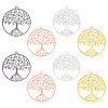  8Pcs 4 Colors Filigree Tree of Life Brass Pendants KK-NB0002-56-1