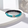 Round Synthetic Turquoise & Natural Lava Rock Stretch Bracelet BJEW-JB07470-05-2