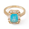 Deep Sky Blue Glass Rectangle Finger Ring with Cubic Zirconia RJEW-J017-VC500-2