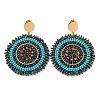 Woven Glass Beaded Flat Round Dangle Stud Earrings EJEW-A105-13G-1