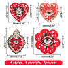 ARRICRAFT 4Pcs 4 Style Heart/Flower with Evil Eye Handicraft Beading Felt Appliques PATC-AR0001-10-2
