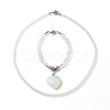 2Pcs 2 Style Opalite Heart Pendant Necklaces Set NJEW-JN04068-12