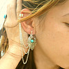 Retro Water Teardrop Turquoise and Twisted Chains Alloy Cuff Earrings EJEW-N0020-004B-3