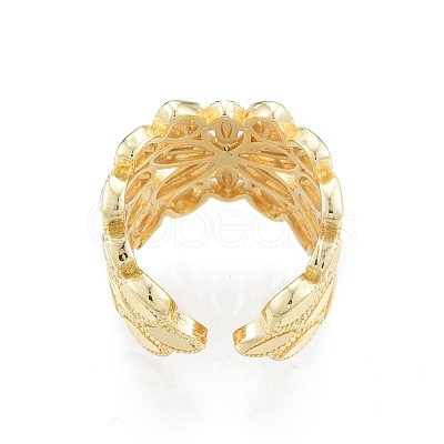 Brass Flower Open Cuff Ring RJEW-I084-03G-1